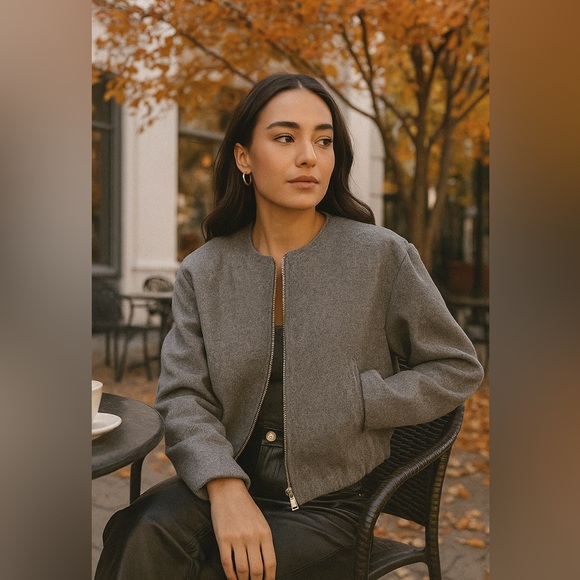 Zara Jackets & Blazers - ZARA Gray Wool-Blend Bomber Jacket | Zip Front | Size L